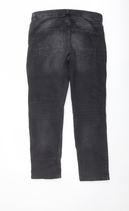 Lincoln Mens Grey Cotton Straight Jeans Size 34 in L29 in Slim Button