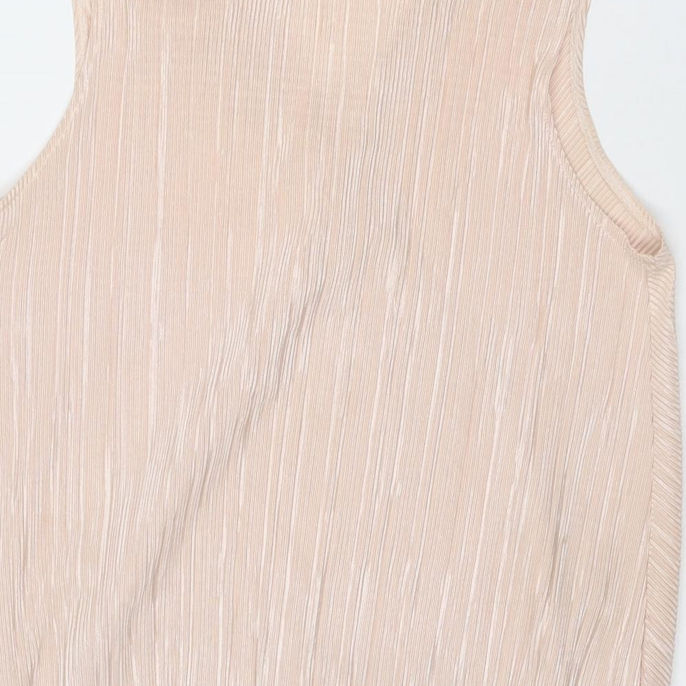 M&Co Womens Pink Striped Polyester Basic Tank Size 10 V-Neck