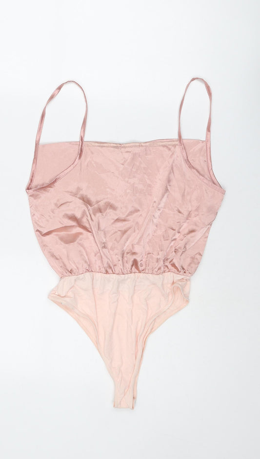 Nasty Gal Womens Pink Polyester Bodysuit One-Piece Size 10 Snap