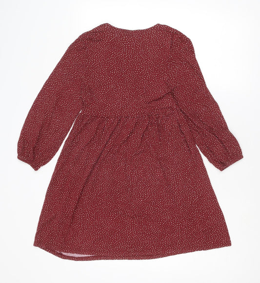 Pull&Bear Womens Red Geometric Viscose A-Line Size S V-Neck Pullover