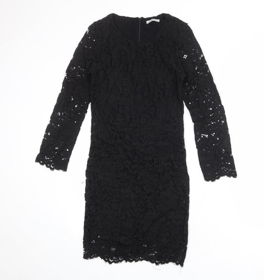 Zara Womens Black Viscose Pencil Dress Size S Round Neck Zip