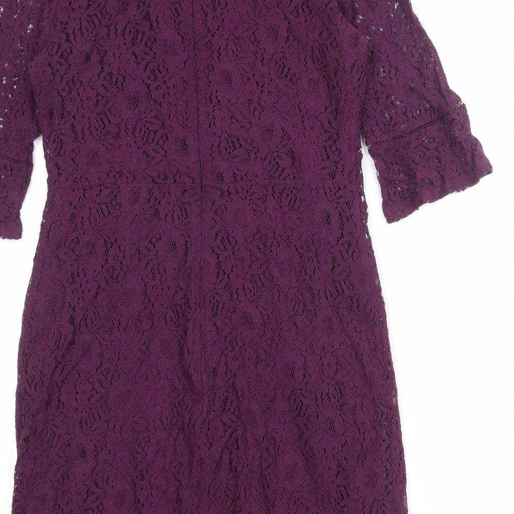 Oasis Womens Purple Cotton Sheath Size M Boat Neck Zip