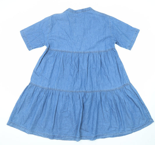 PRETTYLITTLETHING Womens Blue Cotton A-Line Size 6 Round Neck Zip - Tiered