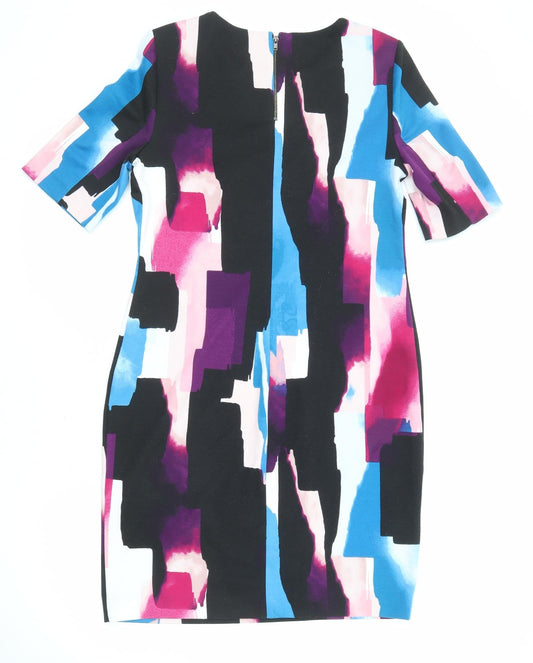 Dorothy Perkins Womens Multicoloured Geometric Polyester Shift Size 12 Round Neck Zip
