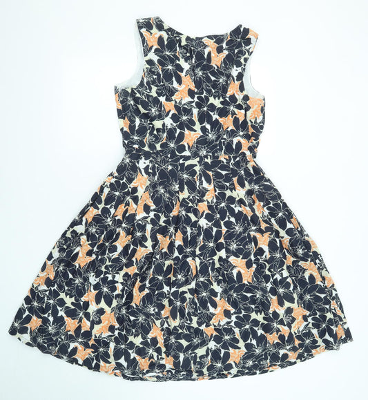 Maine New England Womens Multicoloured Floral Polyester Fit & Flare Size 12 Round Neck Zip