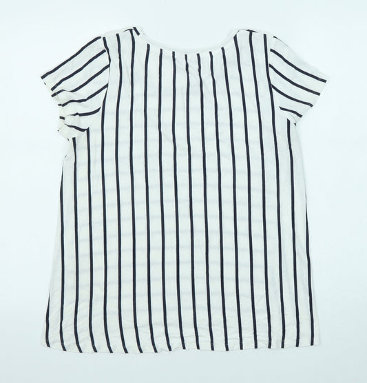 Avenue Womens White Striped Viscose Basic T-Shirt Size 14 Boat Neck