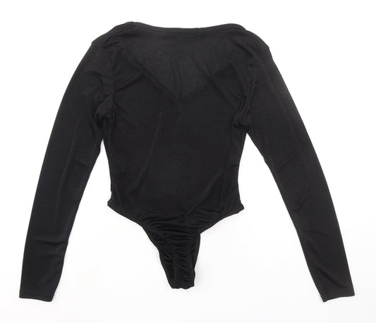 Boohoo Womens Black Polyester Bodysuit One-Piece Size 12 Snap