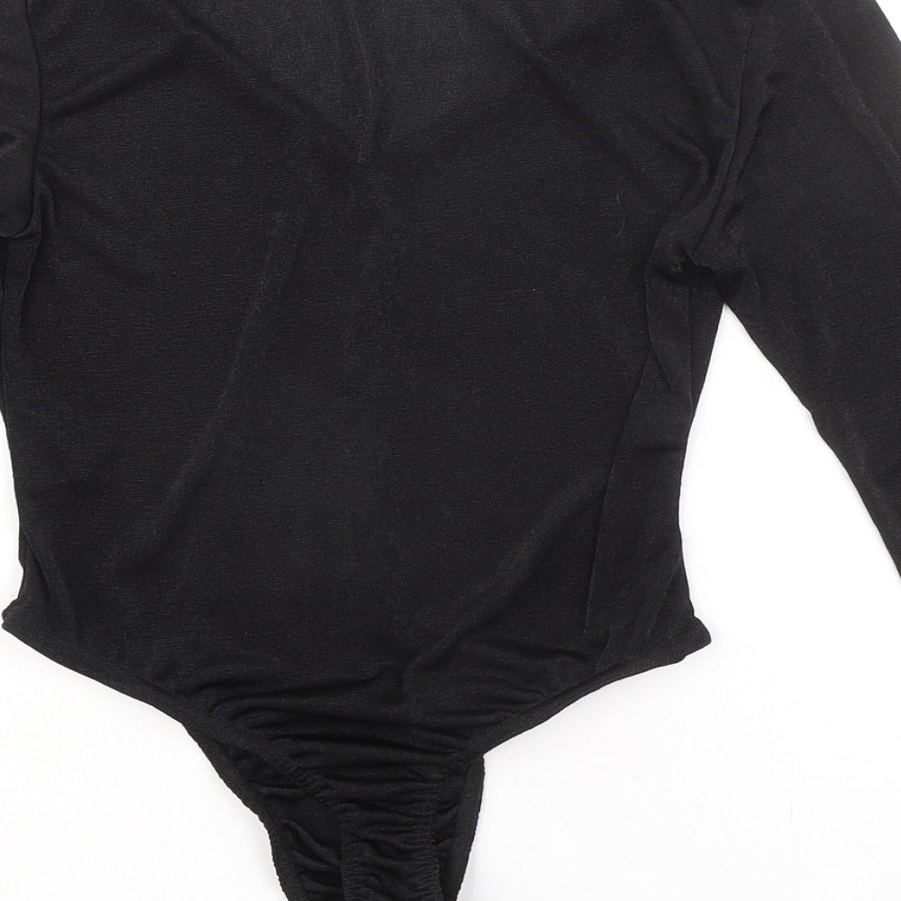 Boohoo Womens Black Polyester Bodysuit One-Piece Size 12 Snap