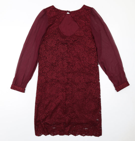 Dorothy Perkins Womens Red Polyester Shift Size 8 Round Neck Button