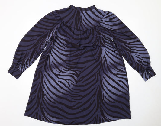Mango Womens Blue Geometric Polyester A-Line Size S Mock Neck Pullover