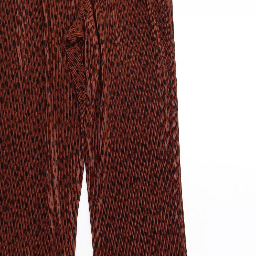 Topshop Womens Brown Animal Print Polyester Trousers Size 8 L32 in Regular - Plisse