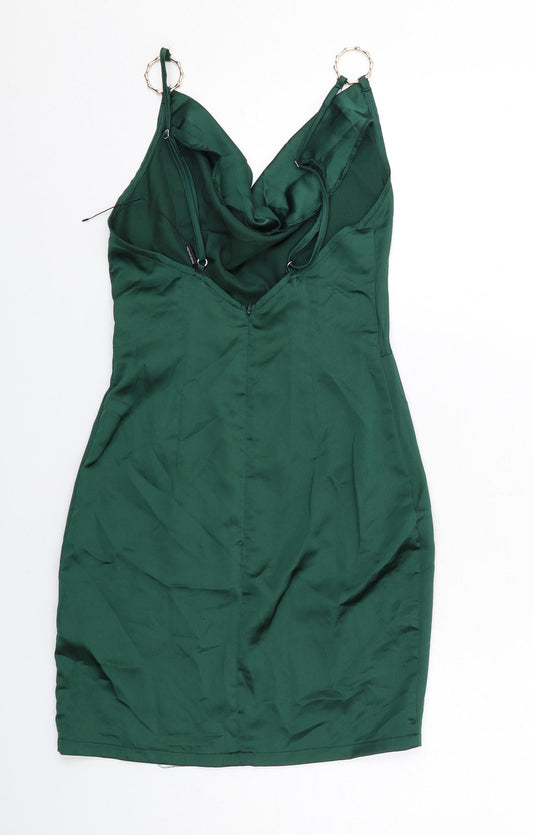 PRETTYLITTLETHING Womens Green Polyester Mini Size 4 Cowl Neck Zip