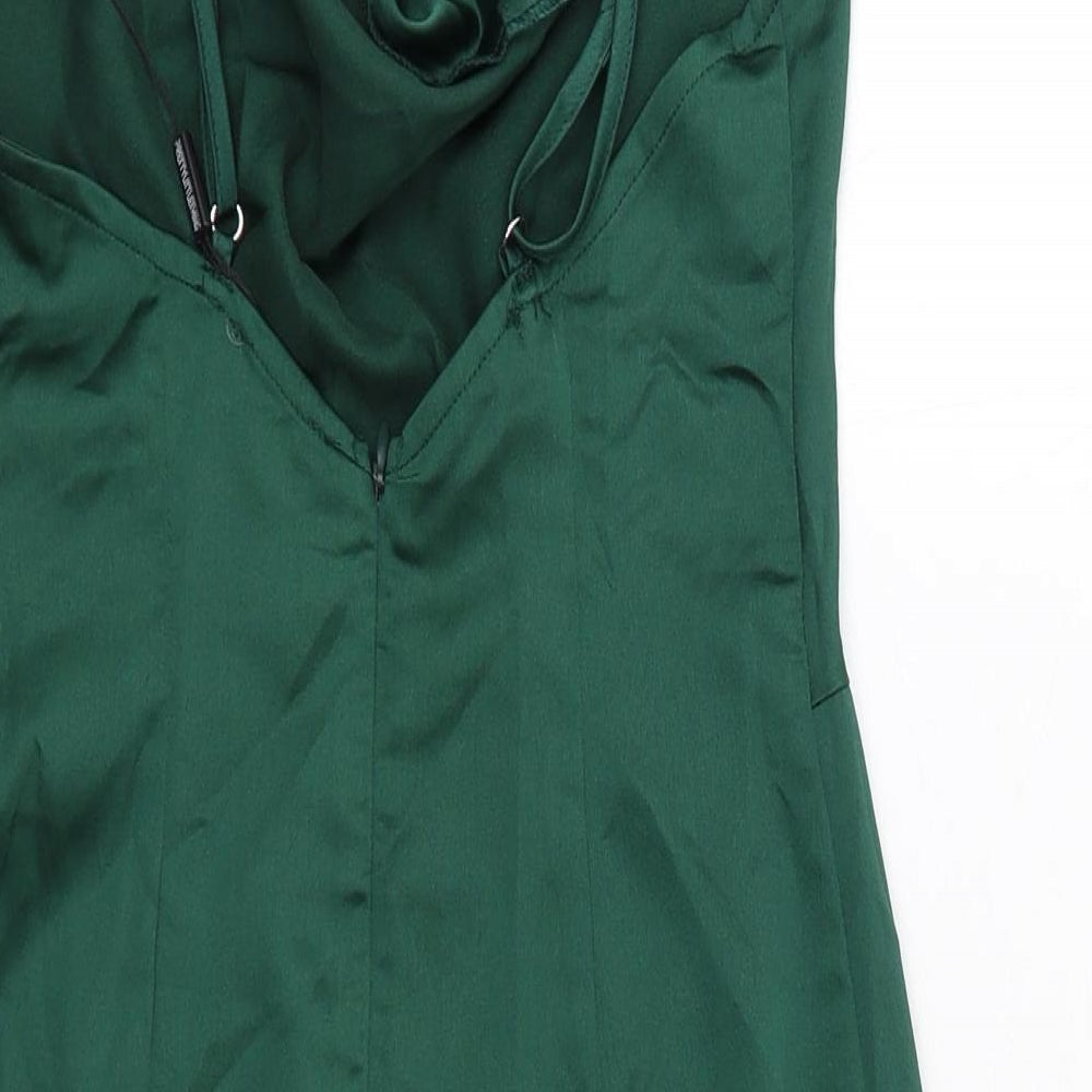 PRETTYLITTLETHING Womens Green Polyester Mini Size 4 Cowl Neck Zip