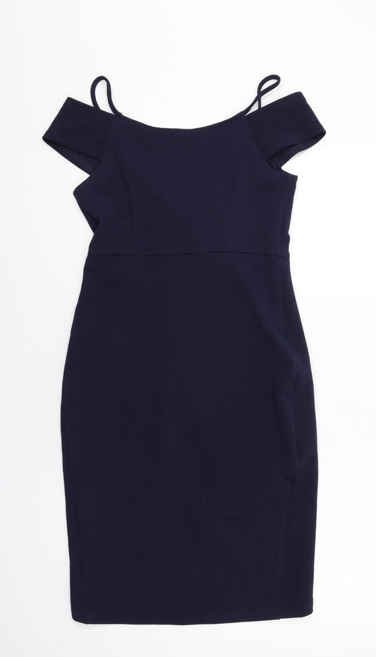 AX Paris Womens Blue Polyester Sheath Size 10 Off the Shoulder Pullover - Wrap Style