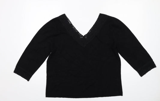 Alex & Co. Womens Black V-Neck Viscose Pullover Jumper Size 16 - Lace Trim