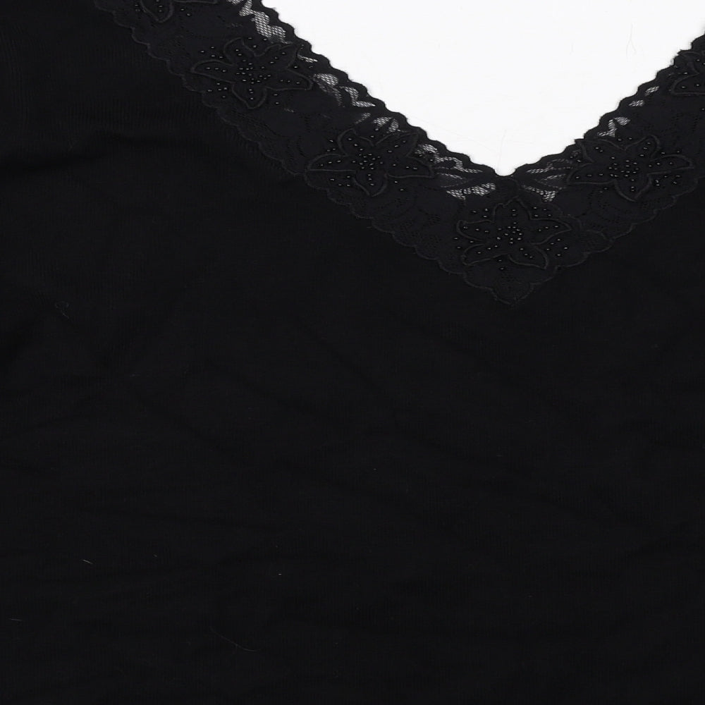 Alex & Co. Womens Black V-Neck Viscose Pullover Jumper Size 16 - Lace Trim