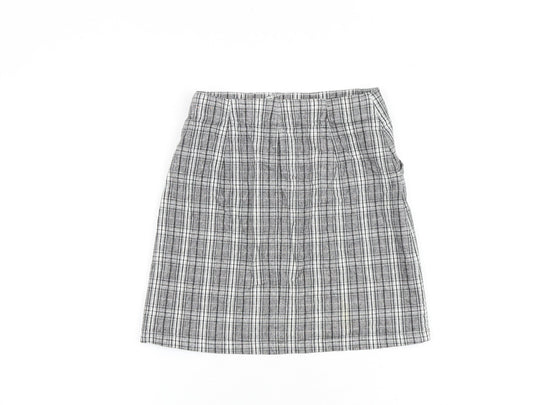 Hollister Womens Grey Plaid Cotton A-Line Skirt Size XS Zip