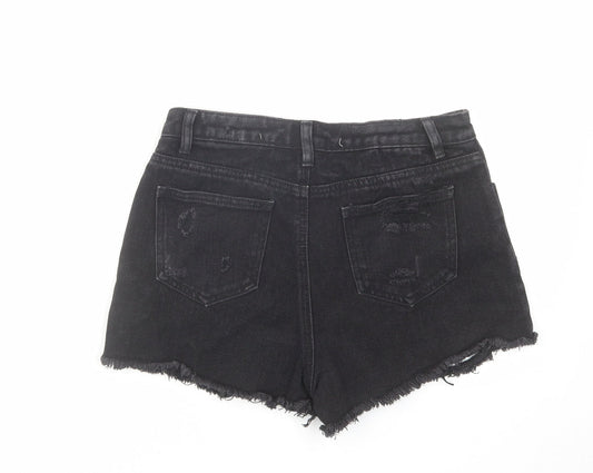 Denim & Co. Womens Black Cotton Boyfriend Shorts Size 8 L3 in Regular Zip - Distressed Raw Hem