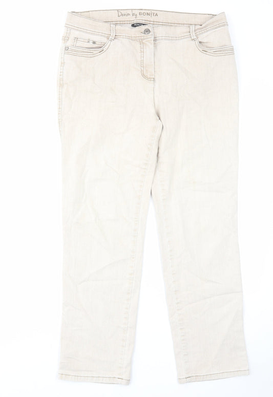 Womens UK Size 14 Bonita Regular Fit Straight Beige Jeans