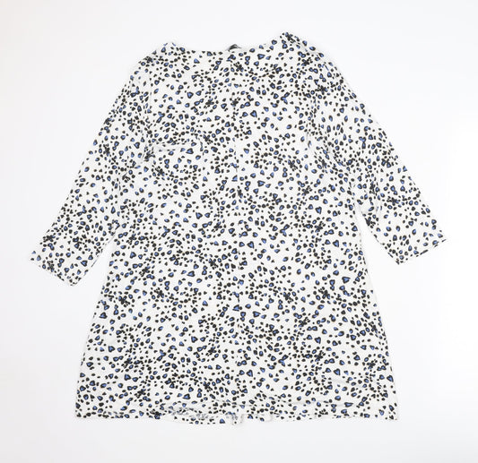 Bonmarché Womens White Geometric Viscose A-Line Size 14 Round Neck Pullover - Heart pattern