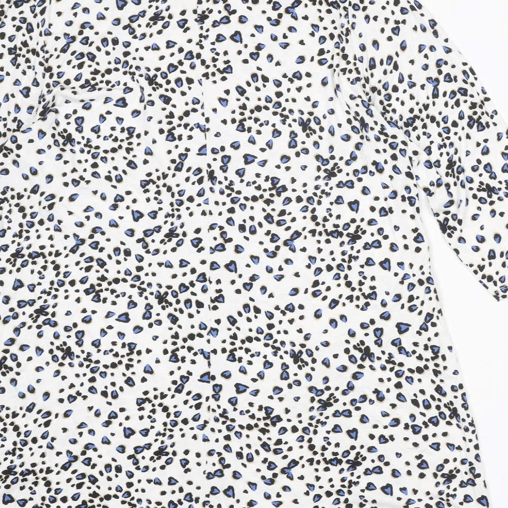 Bonmarché Womens White Geometric Viscose A-Line Size 14 Round Neck Pullover - Heart pattern