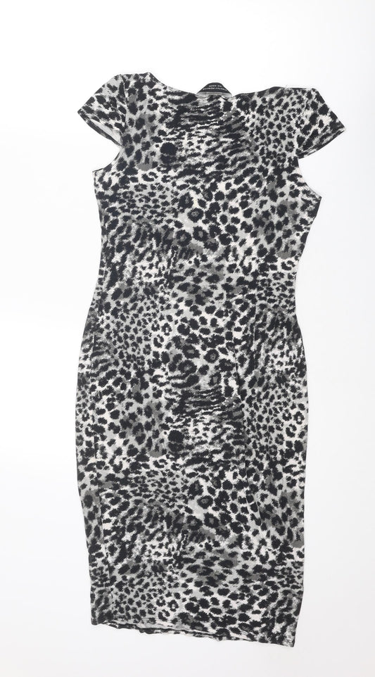 Dorothy Perkins Womens Grey Animal Print Viscose Shift Size 12 Round Neck Pullover - Leopard Print
