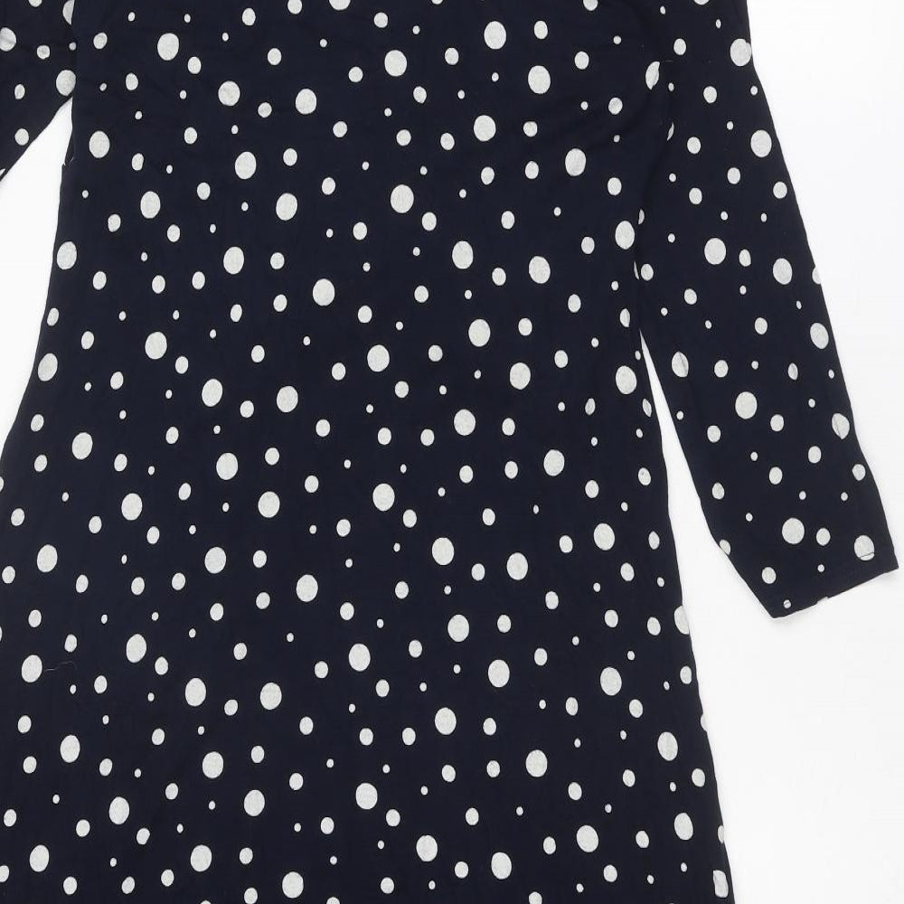 Monsoon Womens Blue Polka Dot Viscose A-Line Size 12 V-Neck Pullover