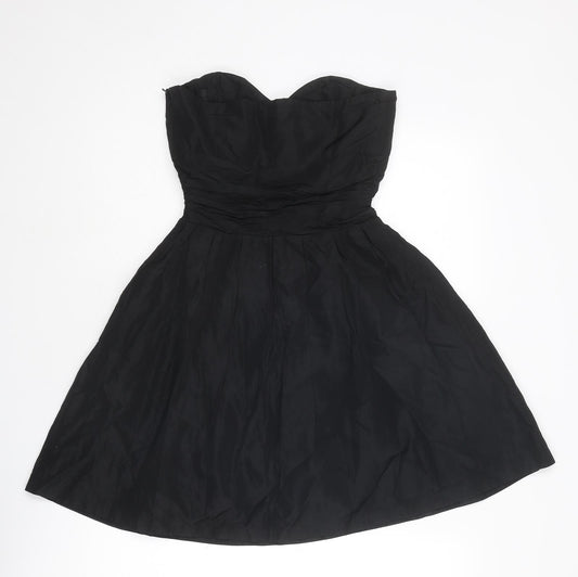 Oasis Womens Black Acetate Skater Dress Size 8 Sweetheart Zip