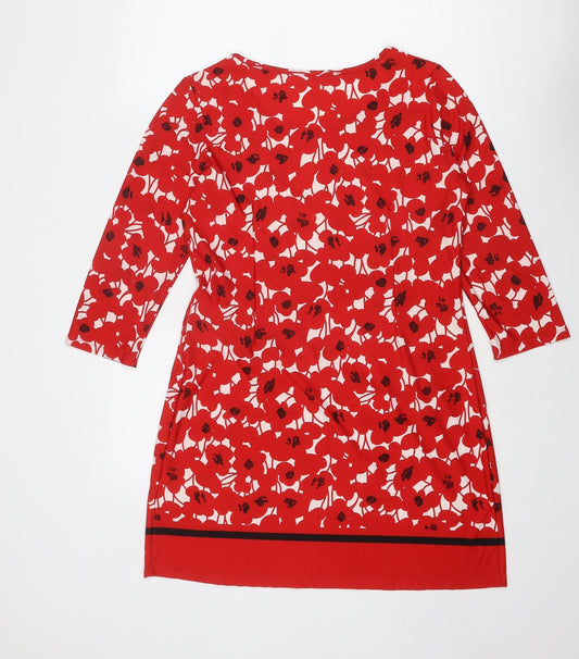 Epilogue Womens Red Floral Polyester Shift Size 12 Boat Neck Pullover