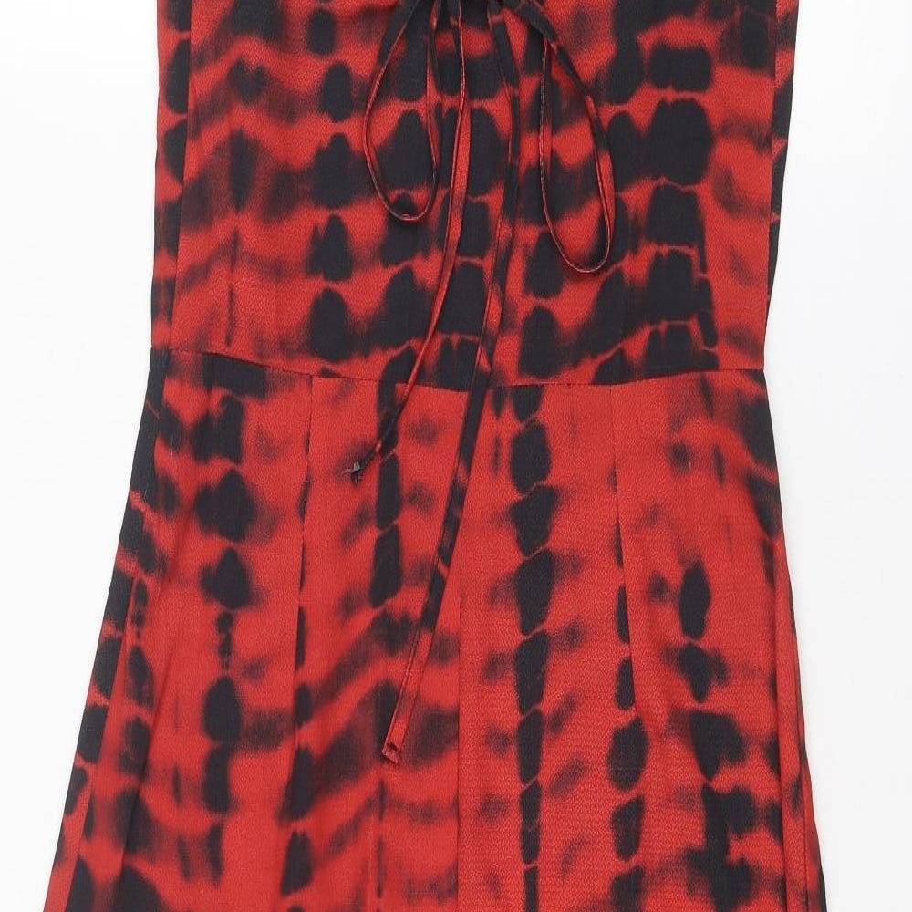 COLLUSION Womens Red Geometric Polyester Slip Dress Size 8 Square Neck Zip