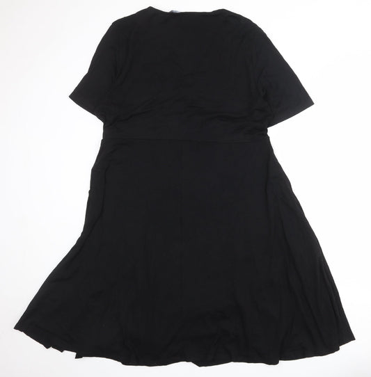 Dorothy Perkins Womens Black Viscose A-Line Size 12 Round Neck Tie