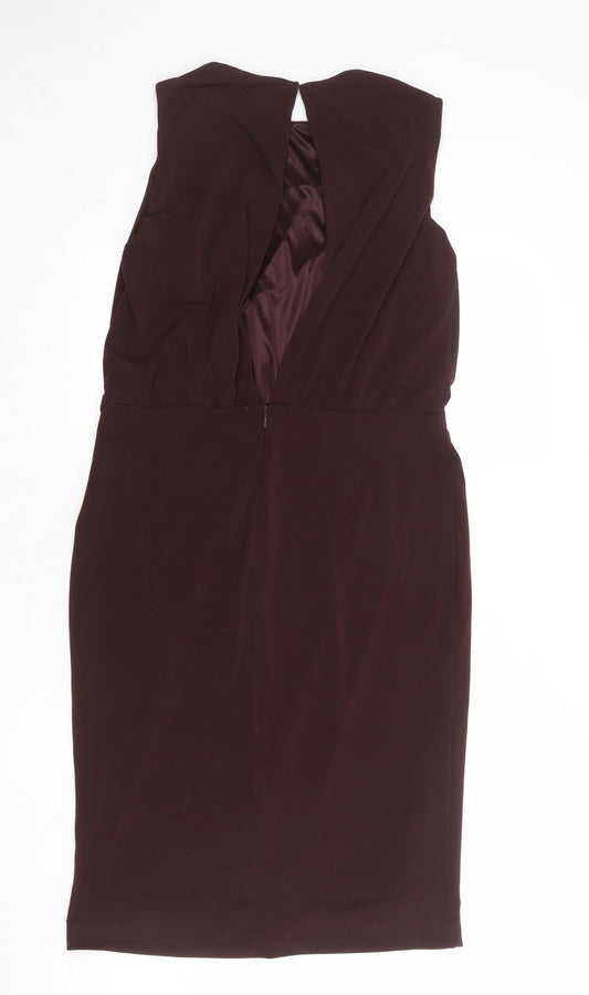 Mango Womens Red Polyester Shift Size L Round Neck Zip - Open Back