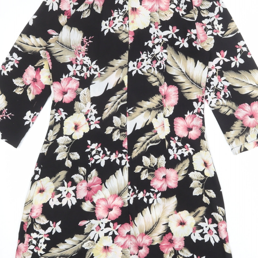 Boohoo Womens Black Floral Polyester Shift Size 6 Halter Zip