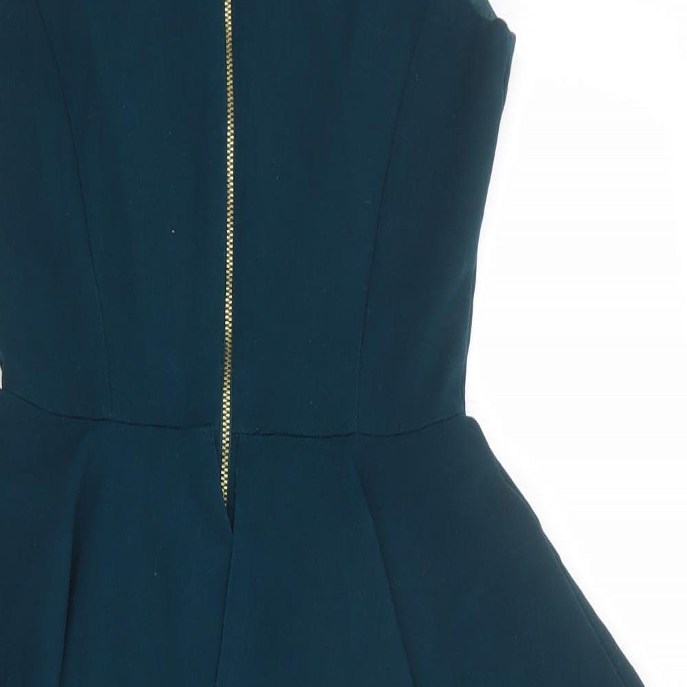 ASOS Womens Blue Polyester Pencil Dress Size 8 Mock Neck Zip - Peplum