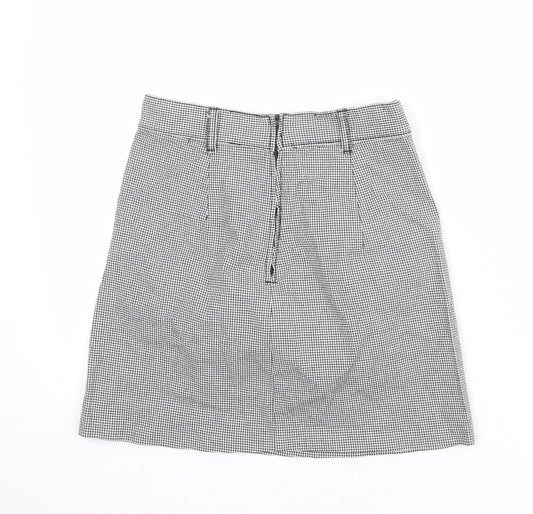Divided by H&M Womens Black Geometric Cotton A-Line Skirt Size 6 Zip - Houndstooth pattern