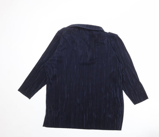 Amber Womens Blue Polyester Basic Blouse Size 22 Collared