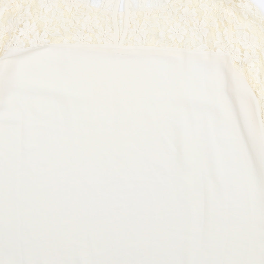 FOREVER 21 Womens Ivory Cotton Basic Blouse Size M Round Neck - Lace Neckline