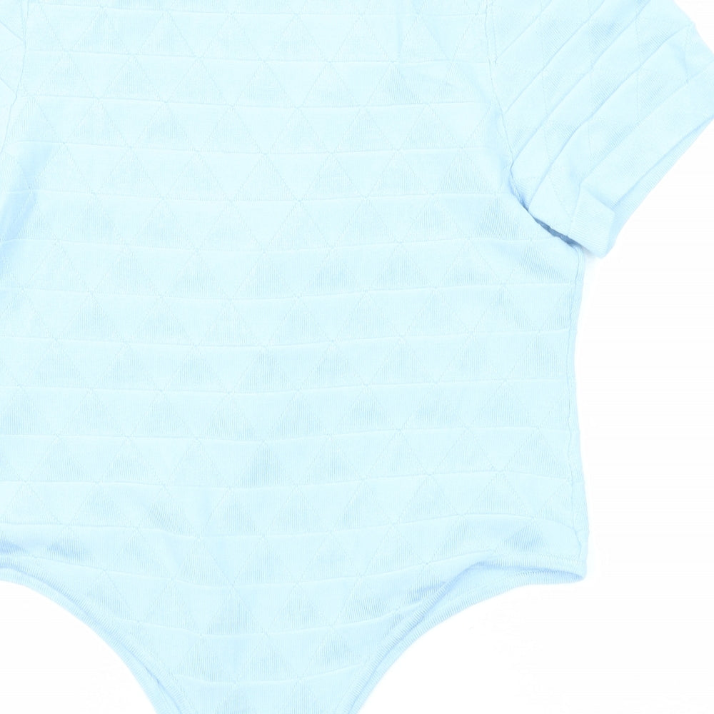 PRETTYLITTLETHING Womens Blue Viscose Bodysuit One-Piece Size L Snap