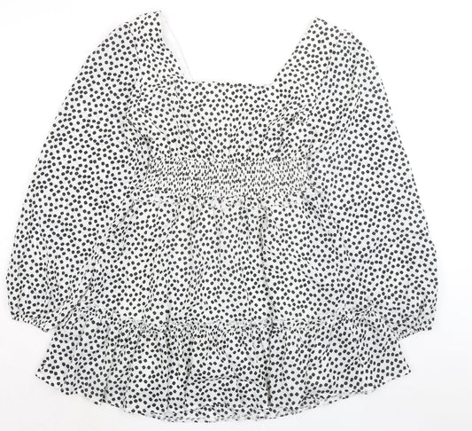 Missguided Womens White Floral Polyester A-Line Size 12 Square Neck