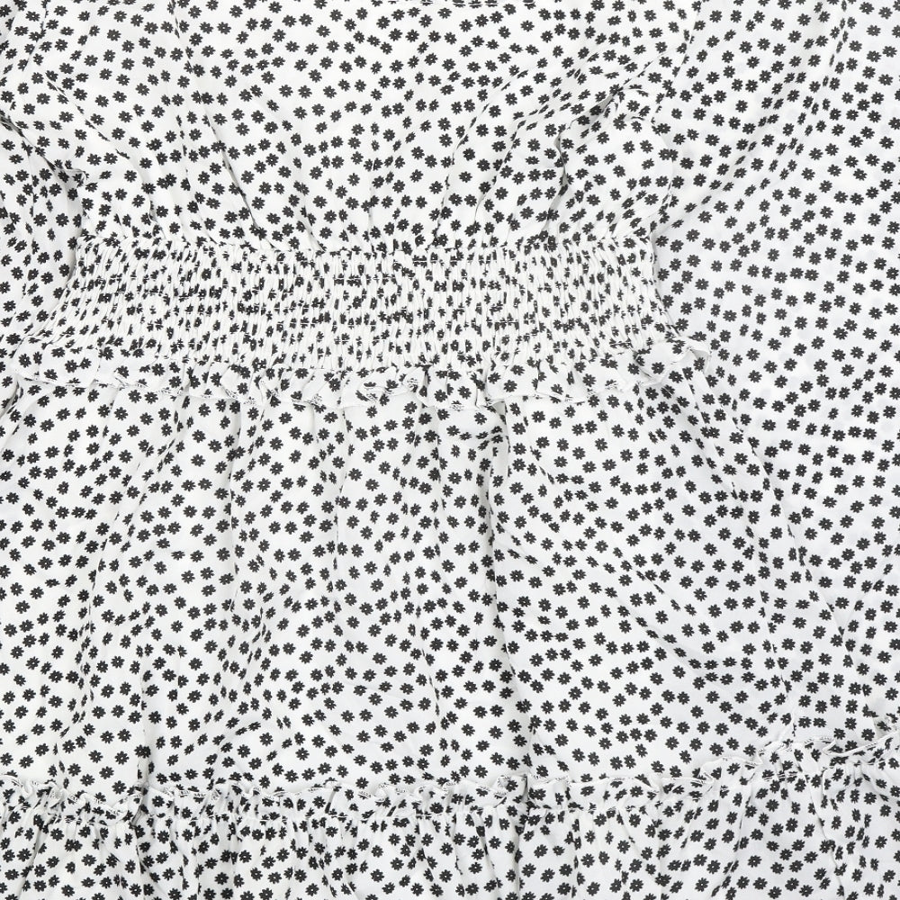 Missguided Womens White Floral Polyester A-Line Size 12 Square Neck