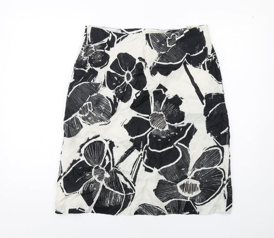 Minuet Womens Black Floral Linen A-Line Skirt Size 10 Zip