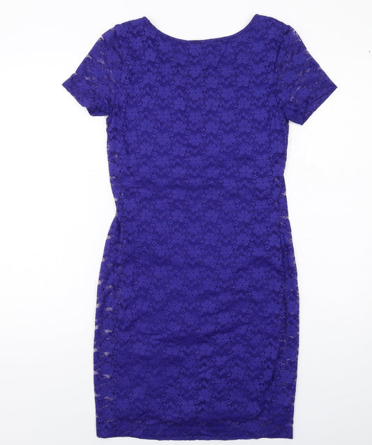 H&M Womens Blue Polyamide Pencil Dress Size S Boat Neck Pullover