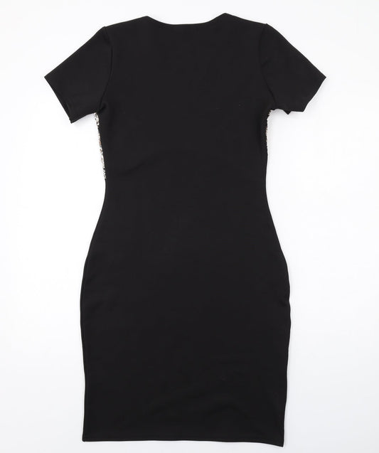 Quiz Womens Black Polyester Shift Size 12 Round Neck Pullover - Embellished