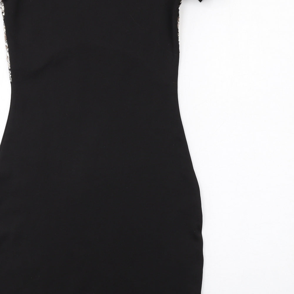 Quiz Womens Black Polyester Shift Size 12 Round Neck Pullover - Embellished