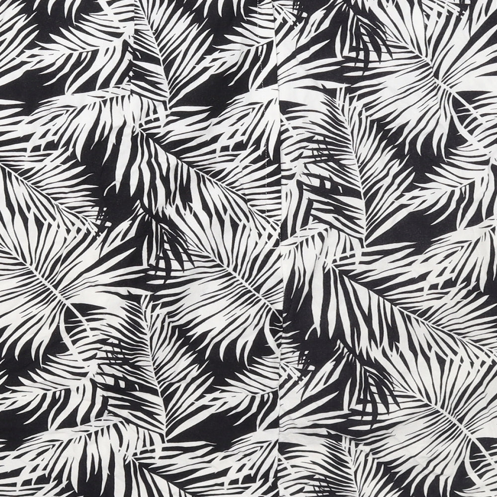 H&M Womens Black Geometric Viscose A-Line Skirt Size 14 Zip - Leaf pattern