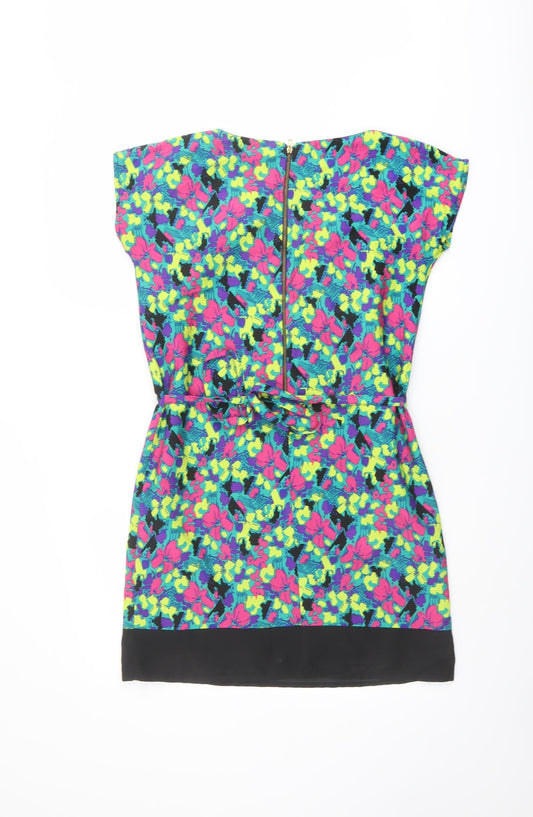 Yumi Womens Multicoloured Floral Polyester Mini Size 8 V-Neck Zip