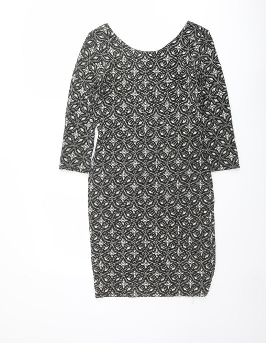 Additional front view of Red Herring women’s black geometric nylon shift, size UK 8, round neck pullover
