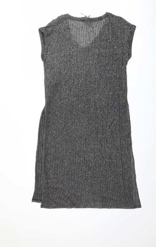 Limited Edition Womens Silver Polyester Jumper Dress Size 12 V-Neck Pullover
