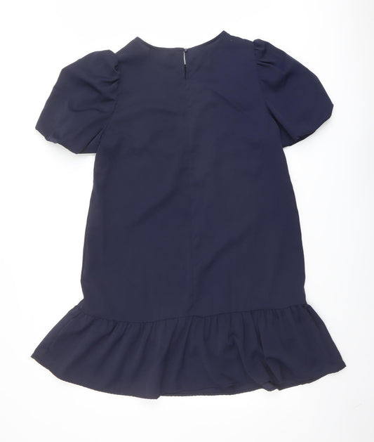 AX Paris Womens Blue Polyester A-Line Size 8 Round Neck Button