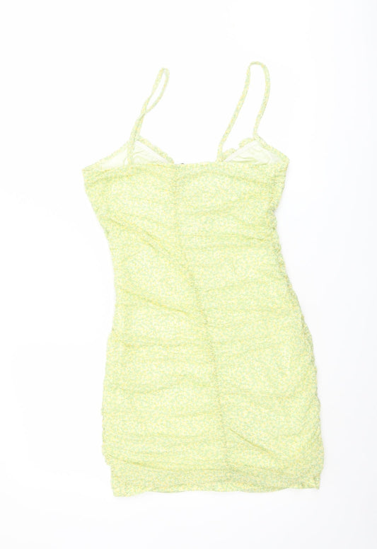 H&M Womens Green Floral Polyester Bodycon Size M V-Neck Pullover